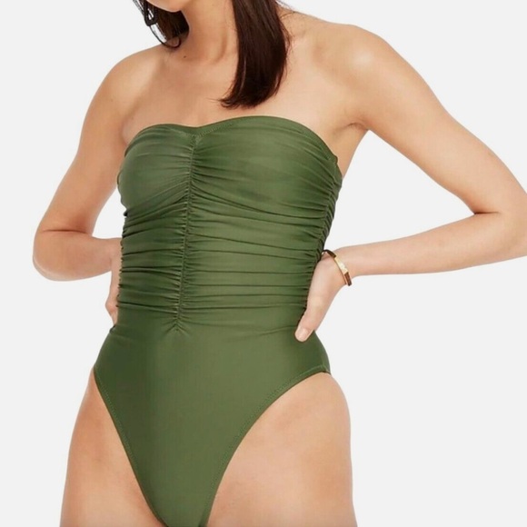 J.Crew Women’s Ruched Sweetheart One-Piece Swim Suit in Olive Green Size 22 - Picture 2 of 11